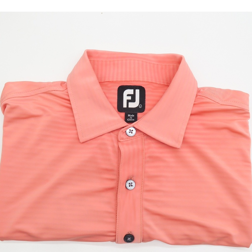 FootJoy Mens ProDry Golf Polo Shirt‎ Large Coral Pink Striped Short Sleeve FJ